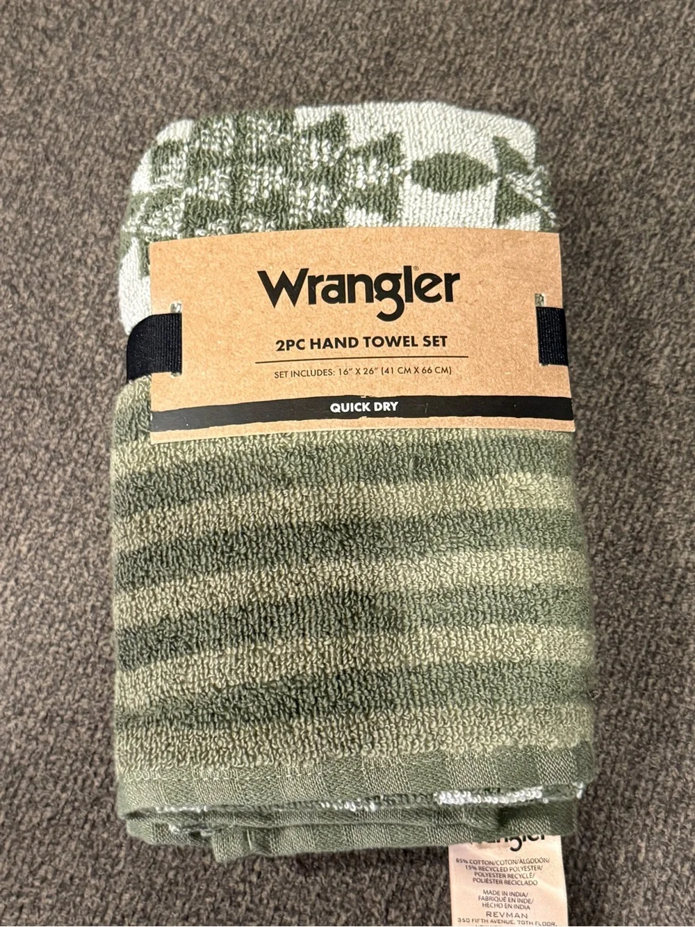 Wrangler 2 piece Hand Towel Set Green NWT